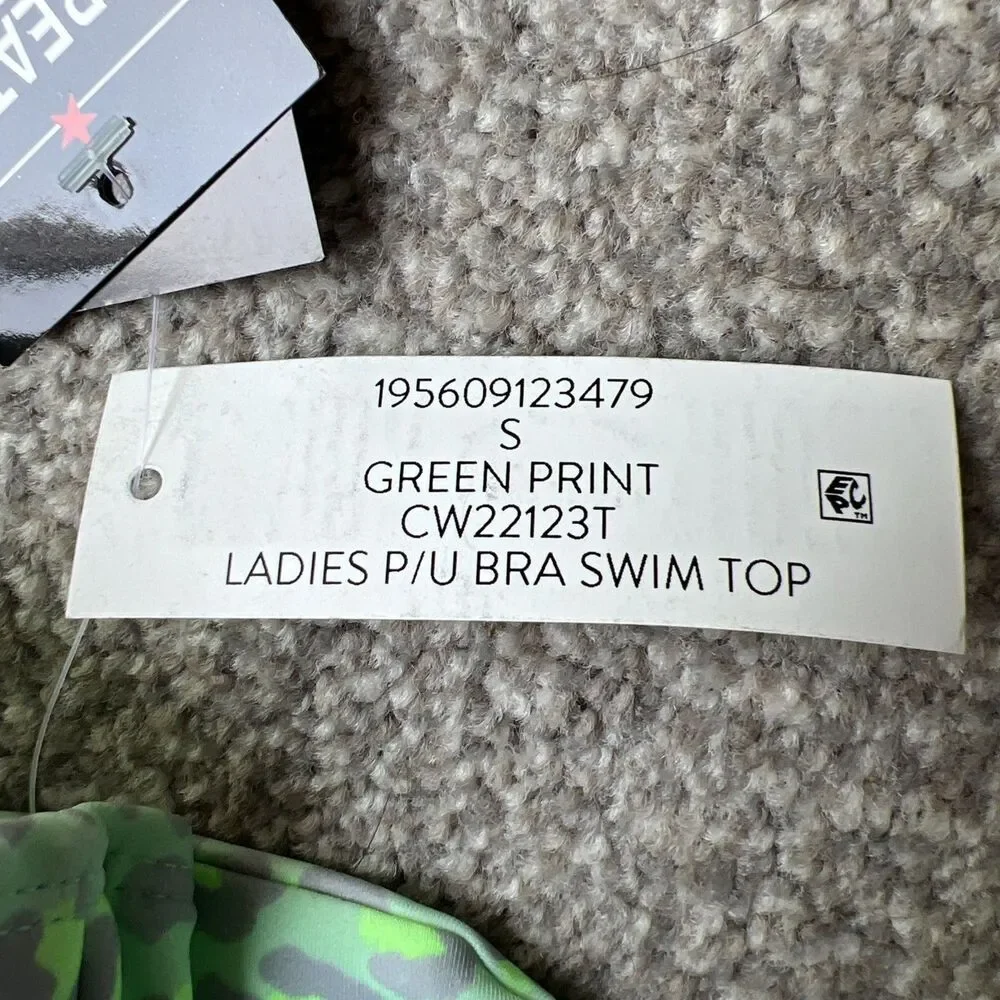 NWT California Waves bikini Juniors' Neon Push-Up Top‎ Green Animal Sz S Small